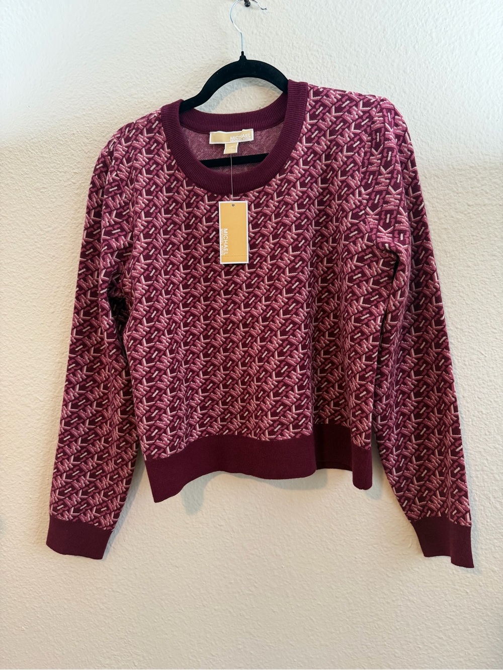 Michael Kors Burgundy Patterned Crewneck Sweater